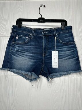 AG Adriano Goldschmied Dark Indigo Distressed Denim Cutoff Shorts